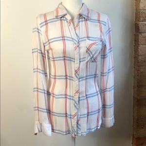 Allen B Soft Button Down Long Sleeve Blue Orange Tunic S